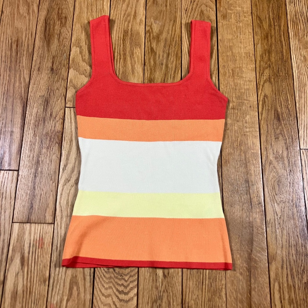 Timing Striped Knit Tank Top Orange Mint Yellow White‎ Square Neck Sleeveless M